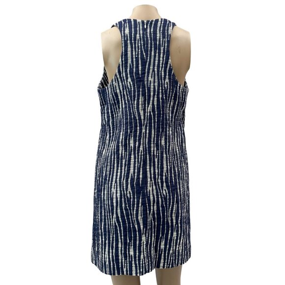 Milly Sleeveless Textured Zebra Jacquard Shift Mini Dress Back Zip Navy White 6 - Picture 2 of 12